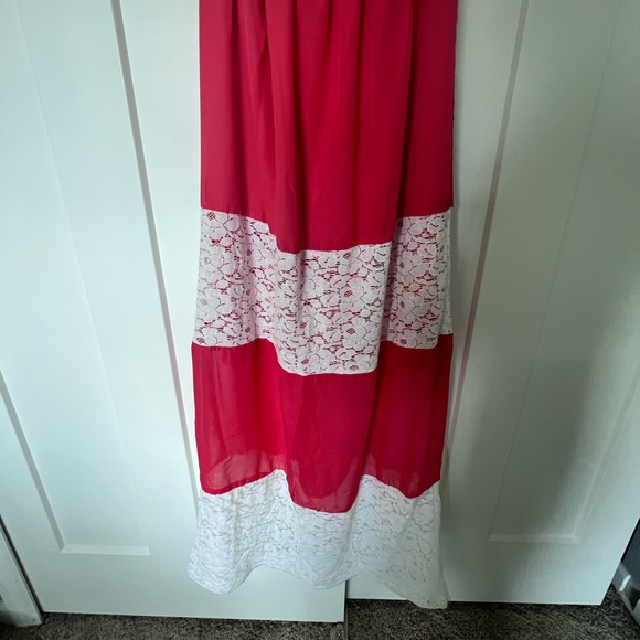 Bright Coral And Lace Maxi Dress - Picture 3 of 6